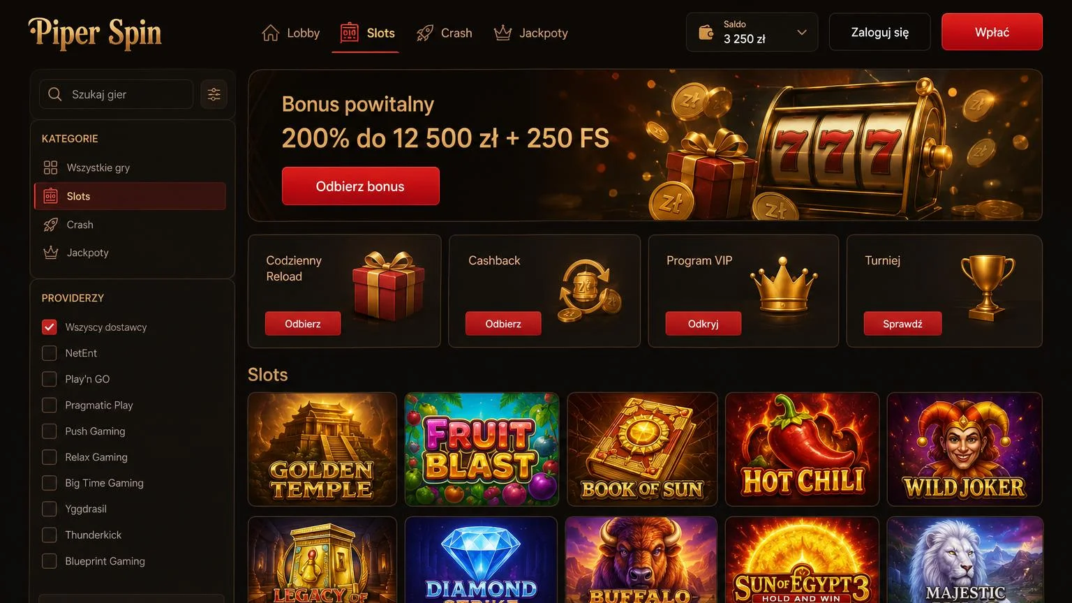 Gry i automaty w ofercie online casino PiperSpin
